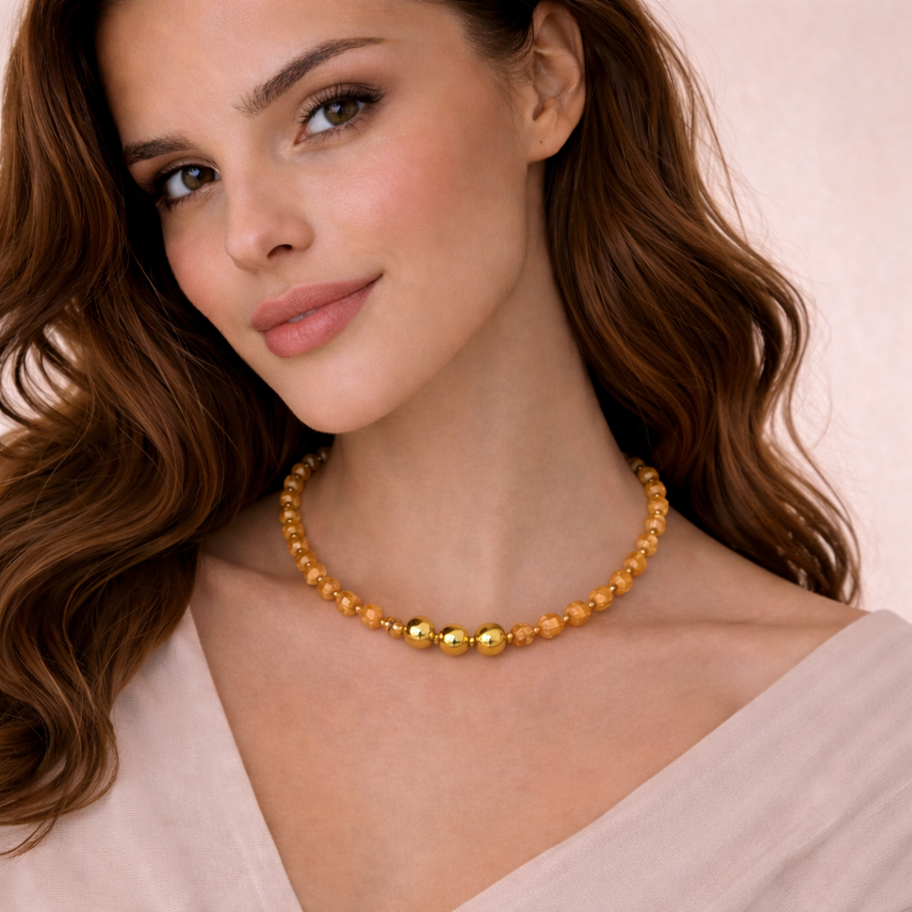 Colier Piatra Soarelui naturală + Zamac Gold 24K - imagine 2