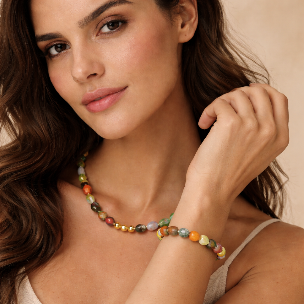 Brățară Agat indian cu Zamac Gold 24K - imagine 2