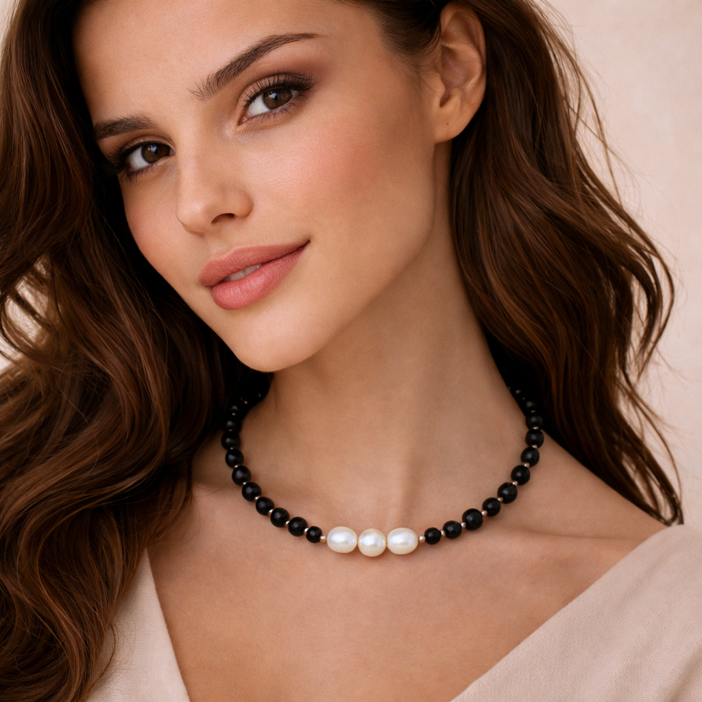 Colier Onix sfere + Perle de cultură - imagine 2