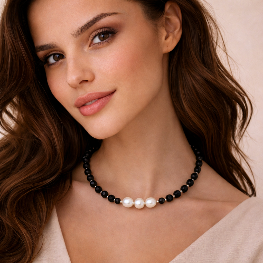 Colier Onix fațetat + Perle de cultură - imagine 2