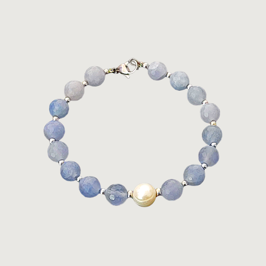Brățară Acvamarin + Perlă de cultură