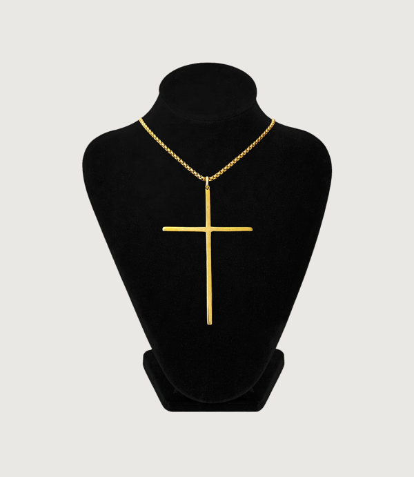 Lanț inox + Cruce Alamă gold 18K