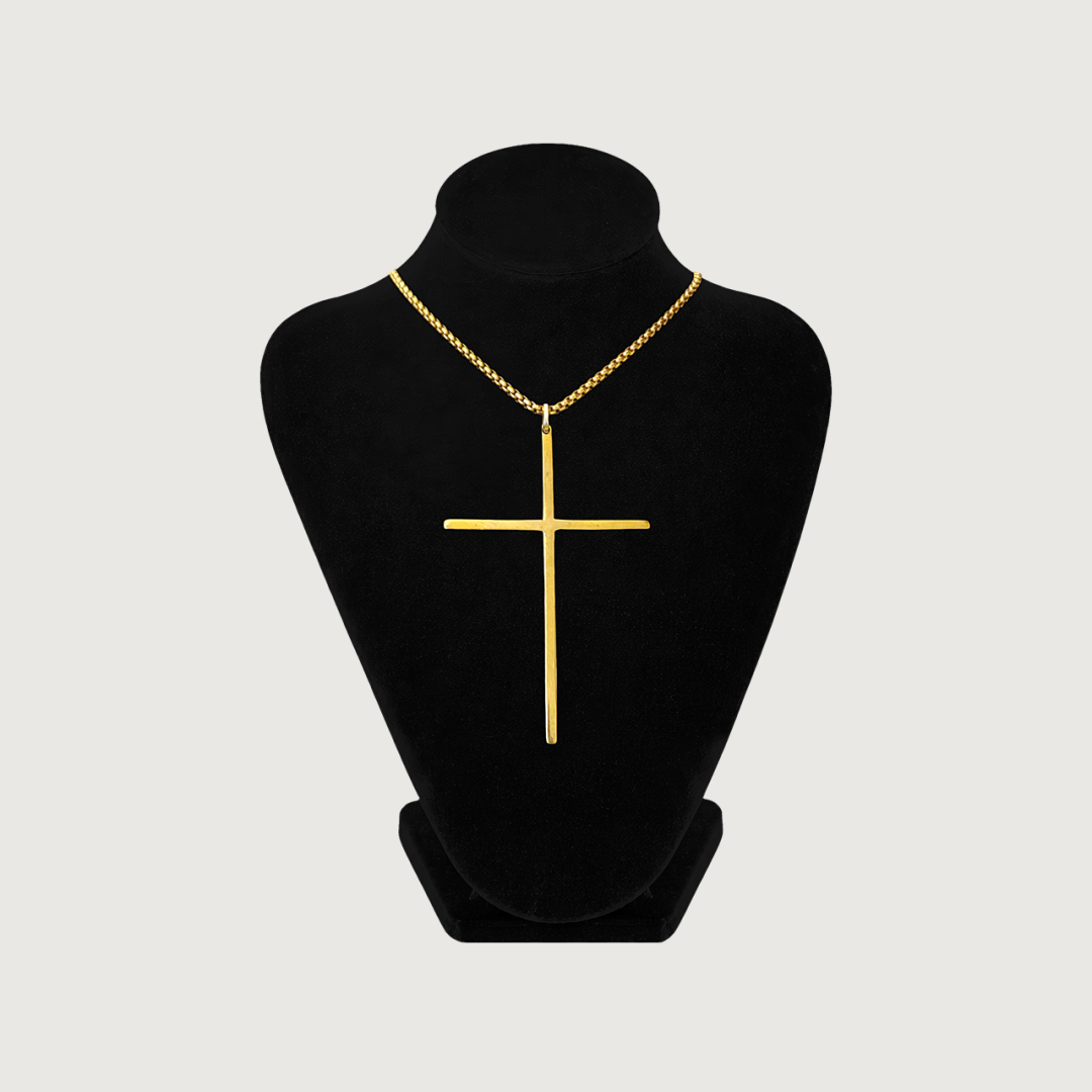 Lanț inox + Cruce Alamă gold 18K