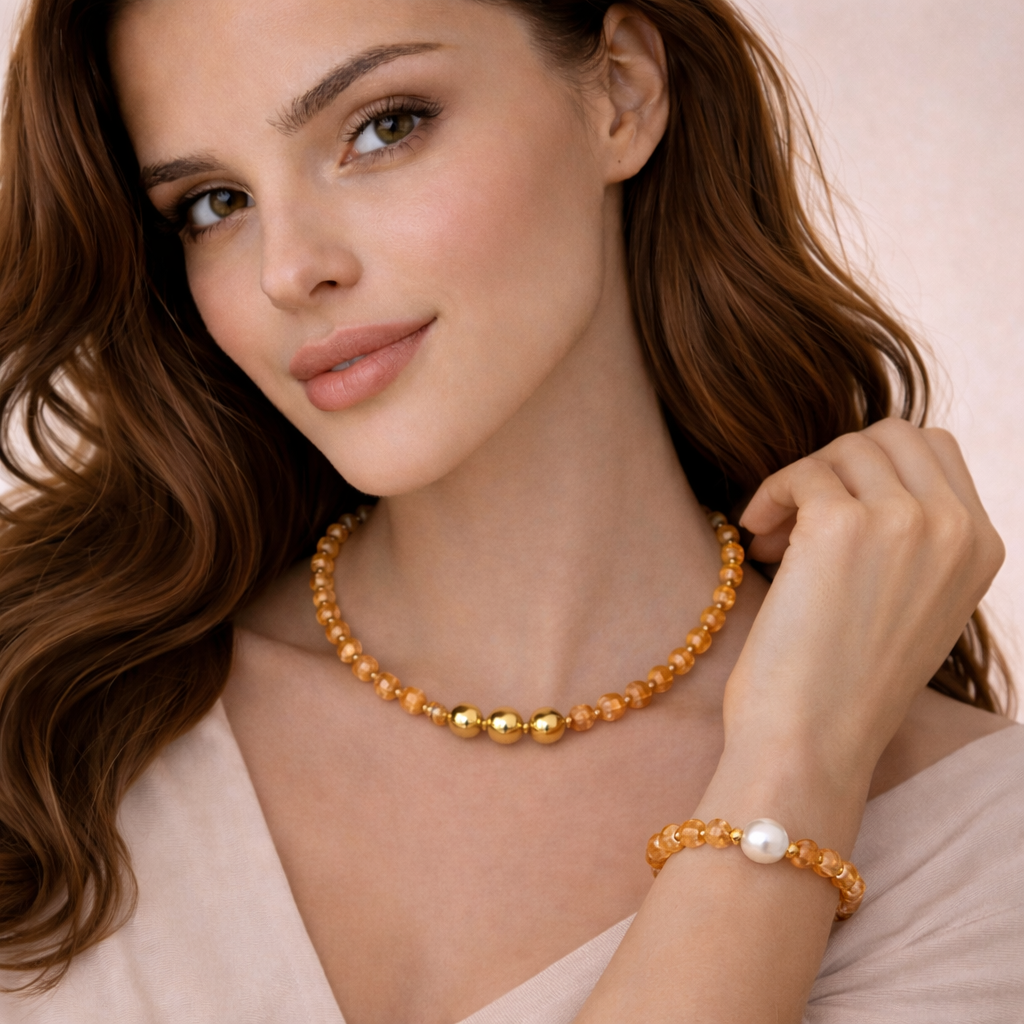 Brățară Piatra Soarelui naturală + Perlă de cultură - imagine 2