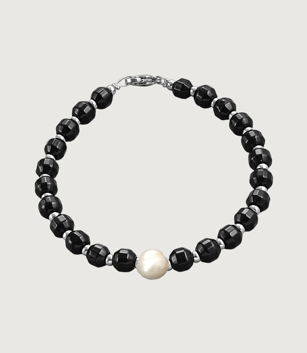 Brățară Onix fațetat + Perlă de cultură