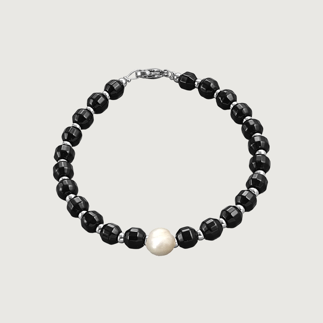 Brățară Onix fațetat + Perlă de cultură