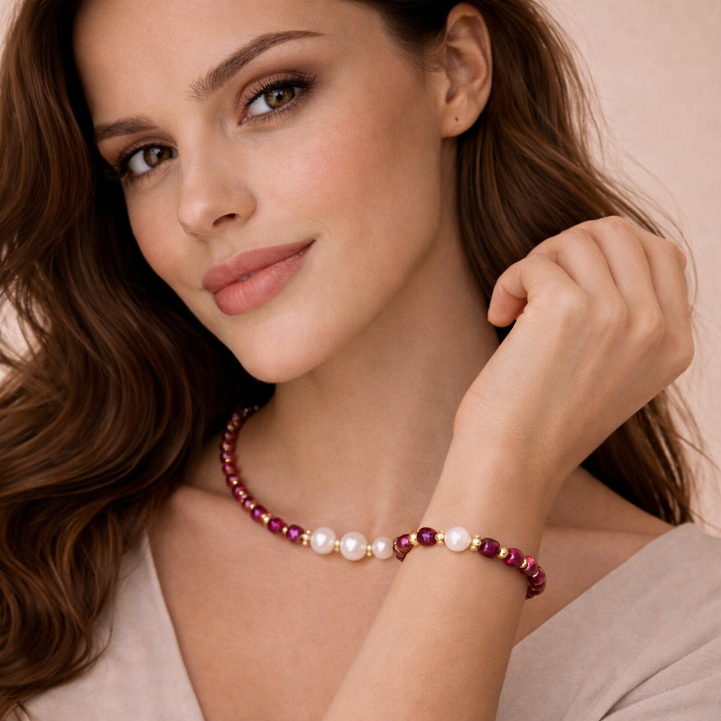 Brățară Jad grenă + Perlă de cultură - imagine 2