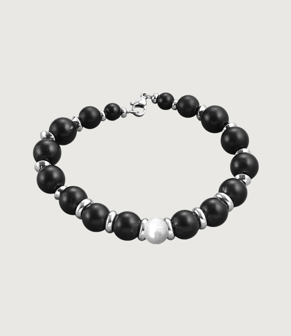 Brățară Onix sfere + Perlă de cultură