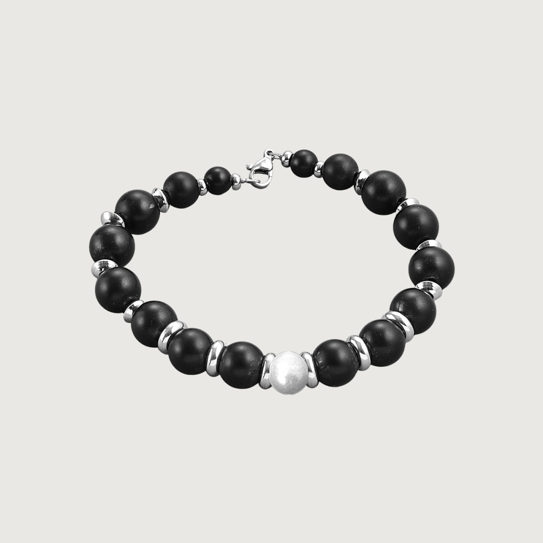Brățară Onix sfere + Perlă de cultură