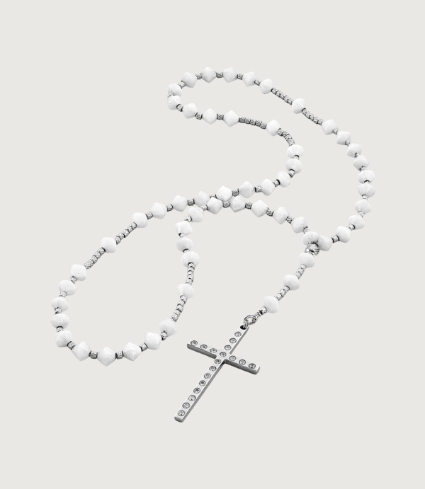 Rozariu cu Piatră Lunii, Cruce din Inox + Zirconia