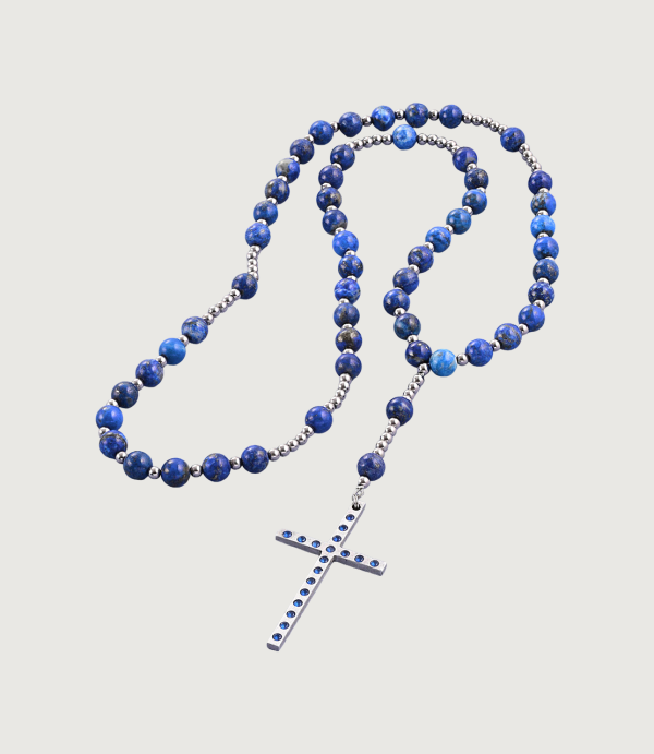 Rozariu Lapis Lazuli Cruce Inox + Zirconia