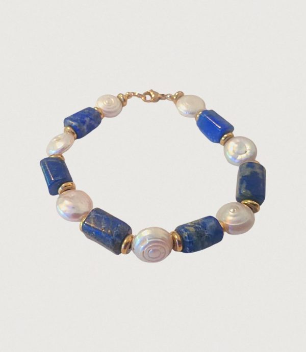 Brățară lapis lazuli tuburi cu perle de cultură baroc rotund