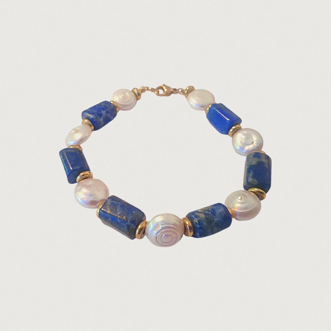 Brățară lapis lazuli tuburi cu perle de cultură baroc rotund