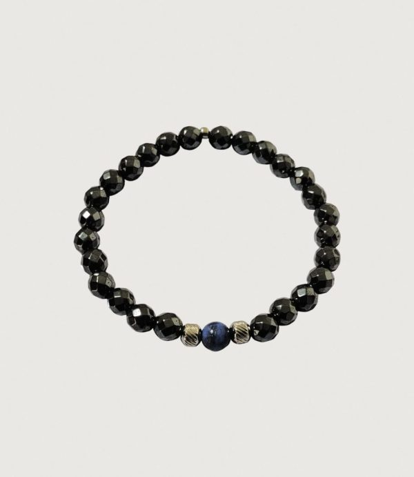 Brățară hematit sfere fațetate cu sferă lapis lazuli