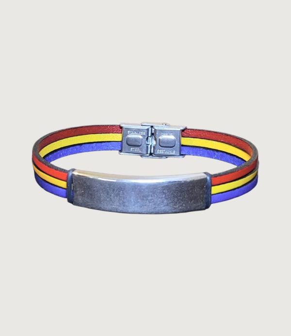 Brățară piele tricolor cu accesorii din inox