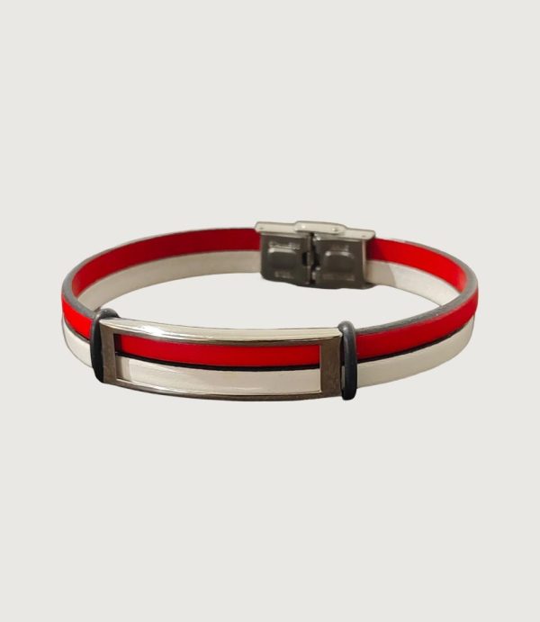 Brățară piele roșie și albă cu accesorii din inox