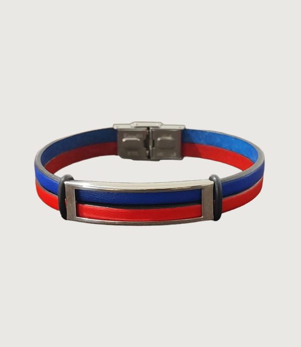Brățară piele roșie și albastră cu accesorii din inox