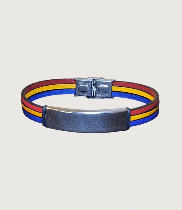 Brățară piele tricolor cu accesorii din inox