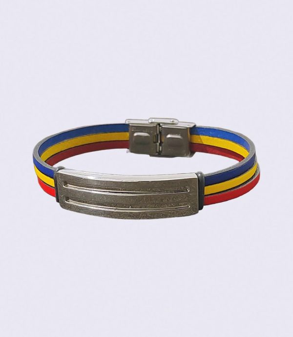 Brățară piele tricolor cu accesorii din inox