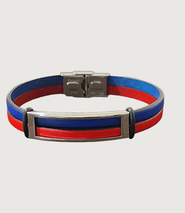 Brățară piele roșie și albastră cu accesorii din inox