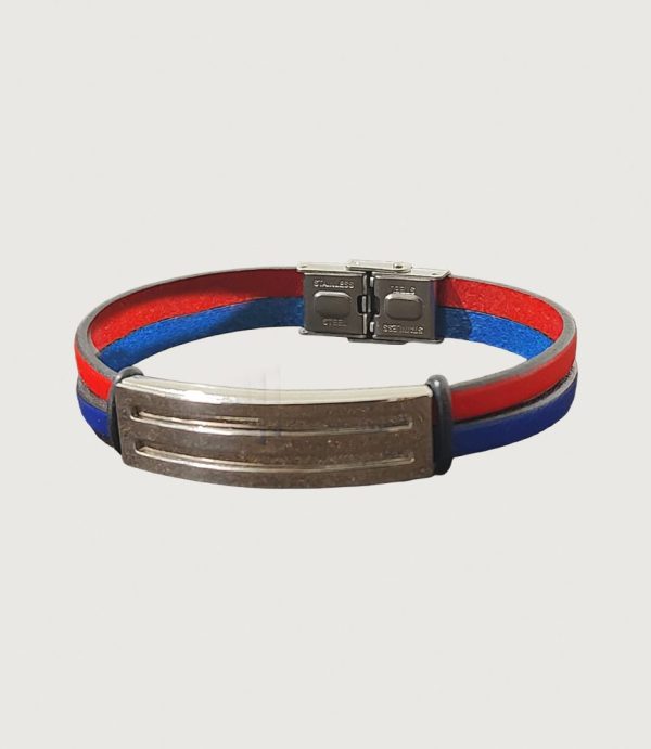 Brățară piele roșie și albastră cu accesorii din inox