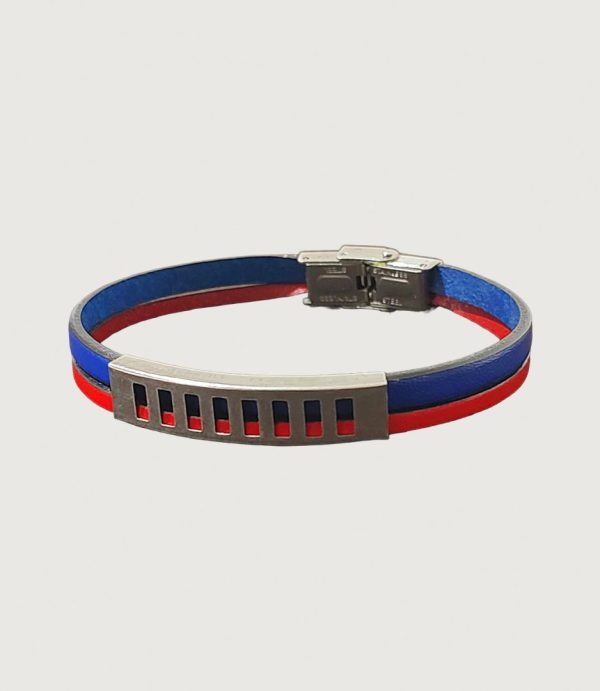 Brățară piele roșie și albastră cu accesorii din inox