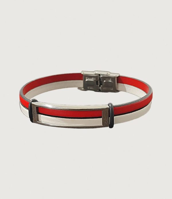 Brățară piele roșie și albă cu accesorii din inox