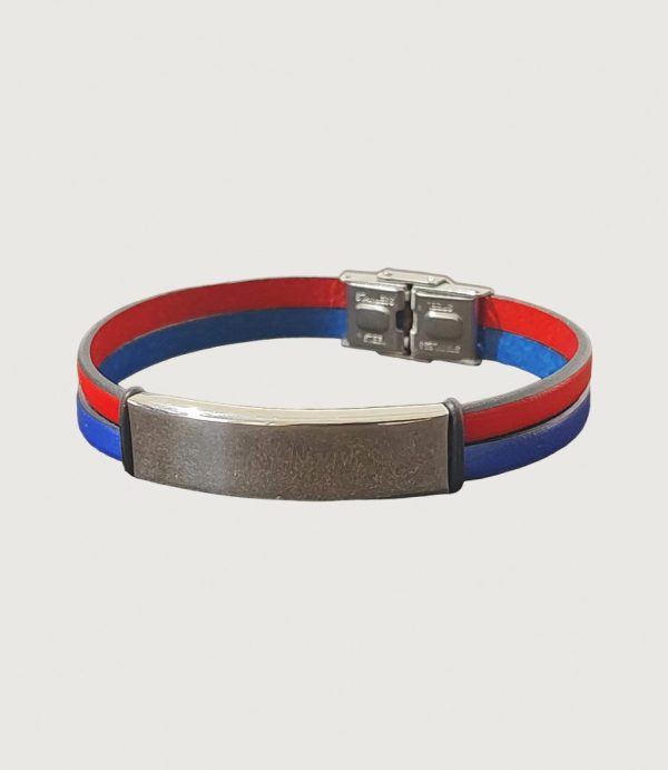 Brățară piele roșie și albastră cu accesorii din inox