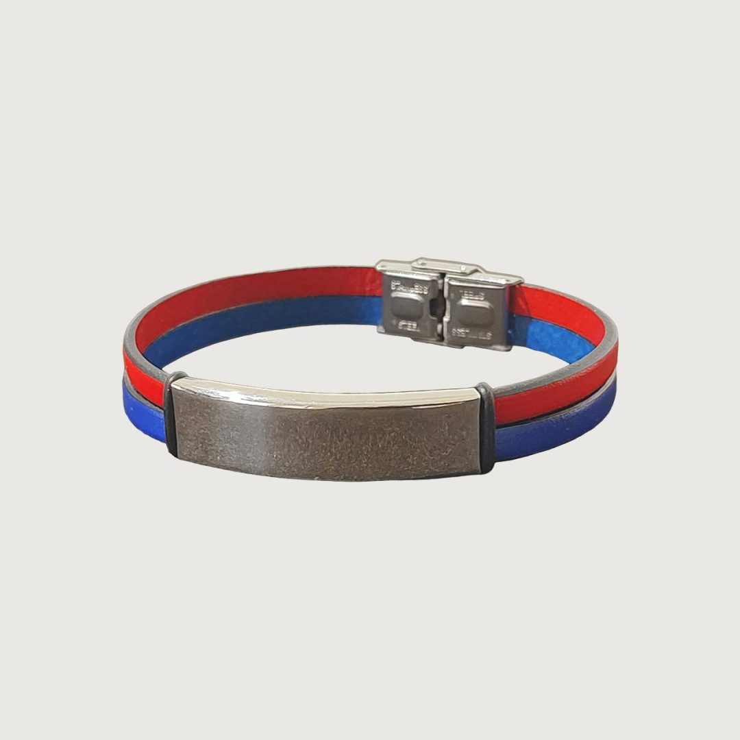 Brățară piele roșie și albastră cu accesorii din inox