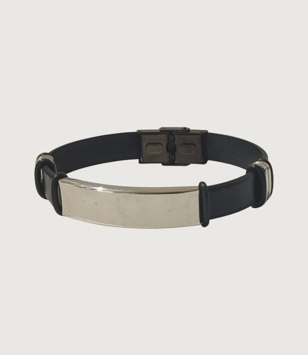 Brățară piele neagră cu accesorii din inox