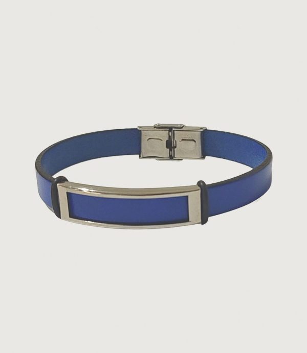 Brățară piele albastră cu accesorii din inox