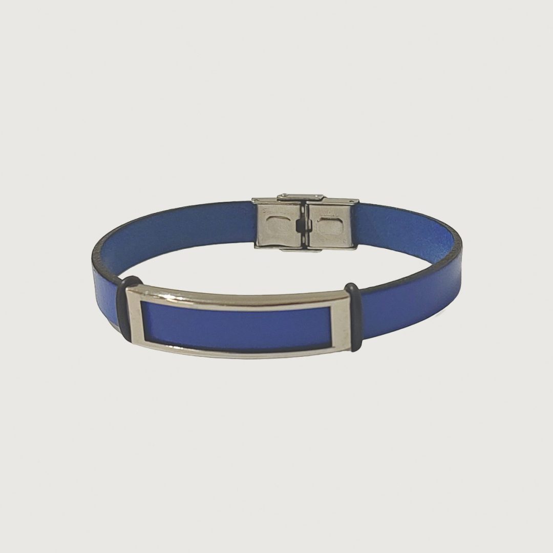 Brățară piele albastră cu accesorii din inox