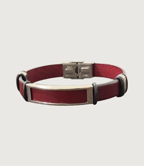Brățară piele vișinie cu accesorii din inox