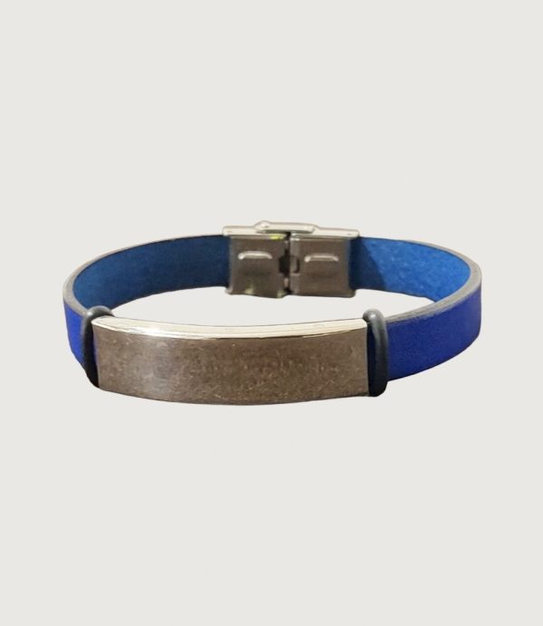 Brățară piele albastră cu accesorii din inox