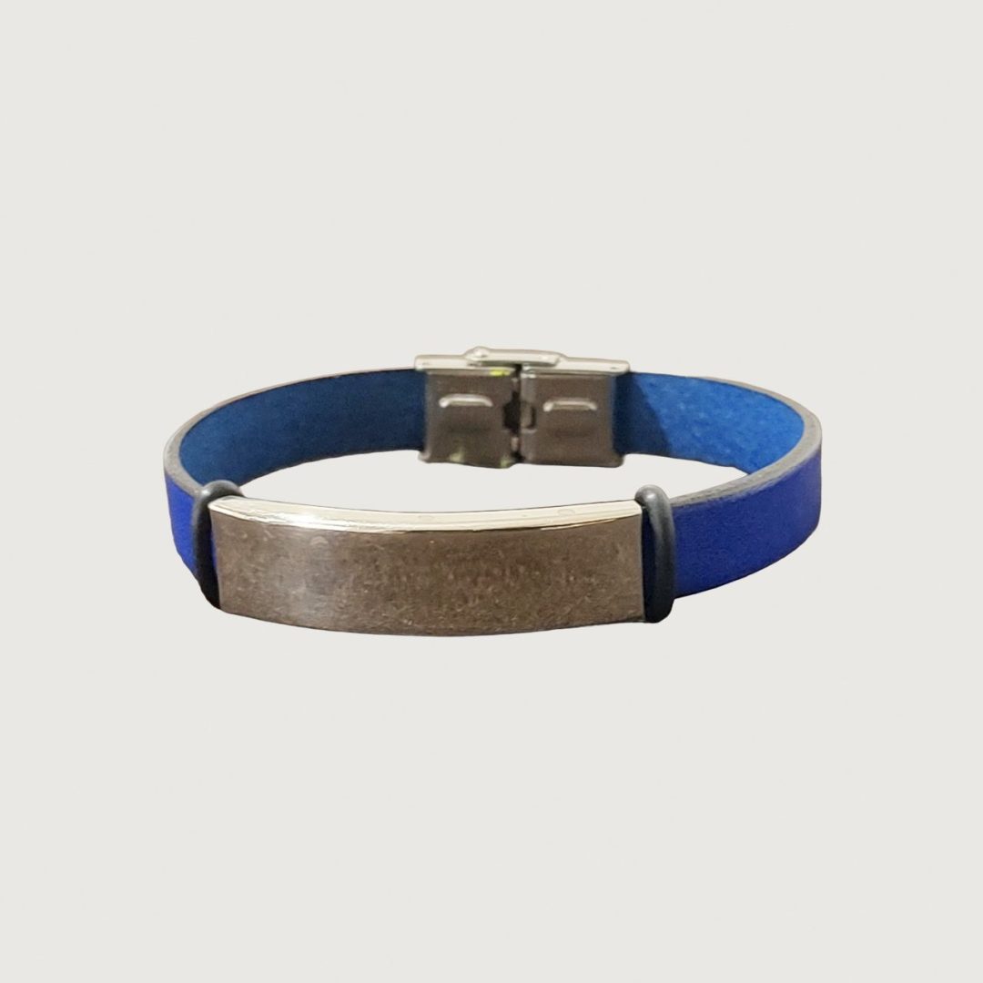 Brățară piele albastră cu accesorii din inox