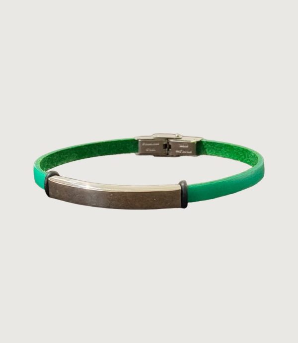 Brățară piele verde cu accesorii din inox