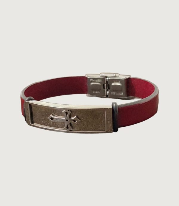 Brățară piele vișinie cu accesorii din inox