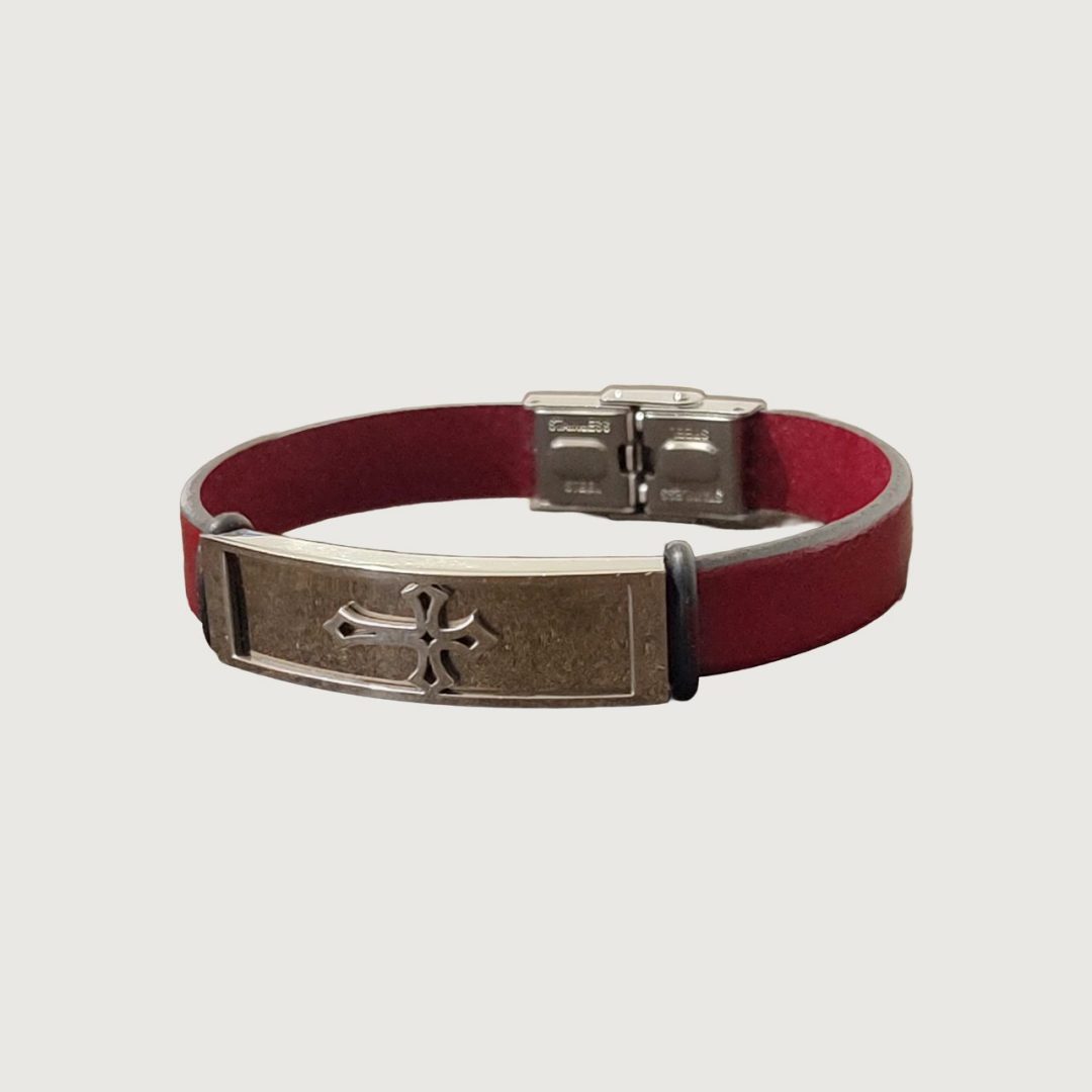 Brățară piele vișinie cu accesorii din inox