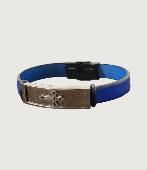 Brățară piele albastră cu accesorii din inox