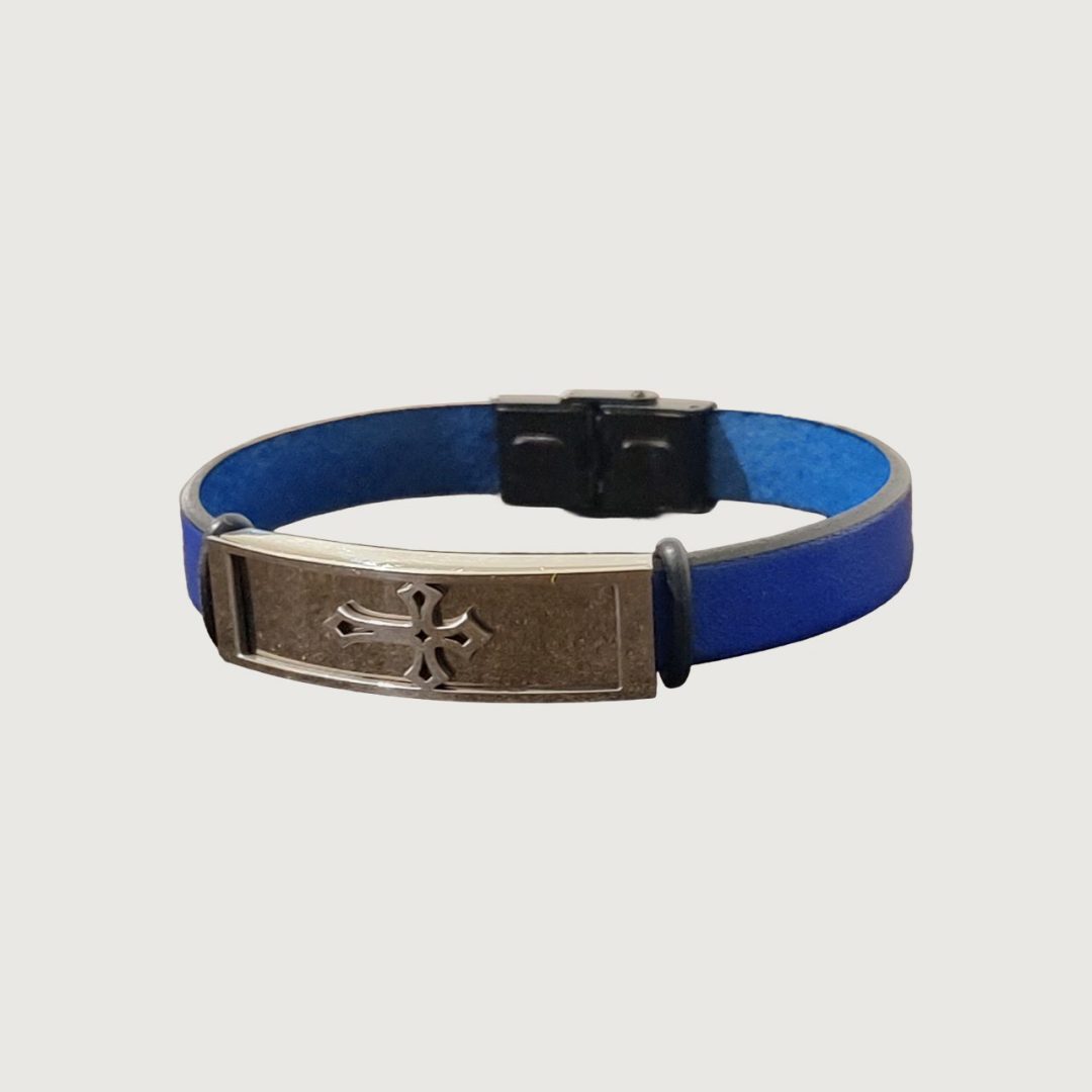 Brățară piele albastră cu accesorii din inox