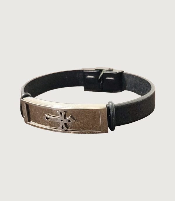 Brățară piele neagră cu accesorii din inox