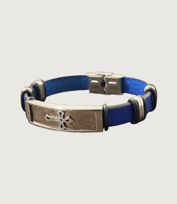 Brățară piele albastră cu accesorii din inox