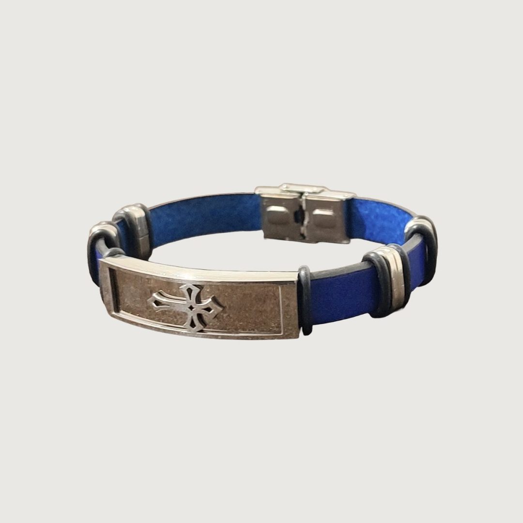 Brățară piele albastră cu accesorii din inox