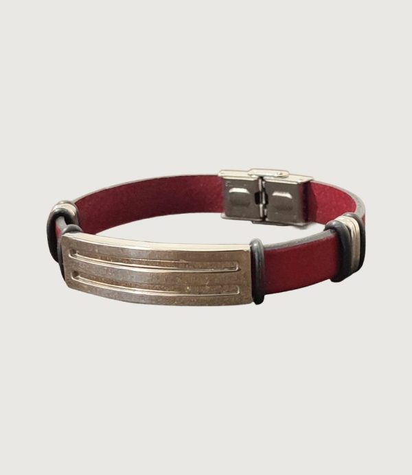 Brățară piele vișinie cu accesorii din inox