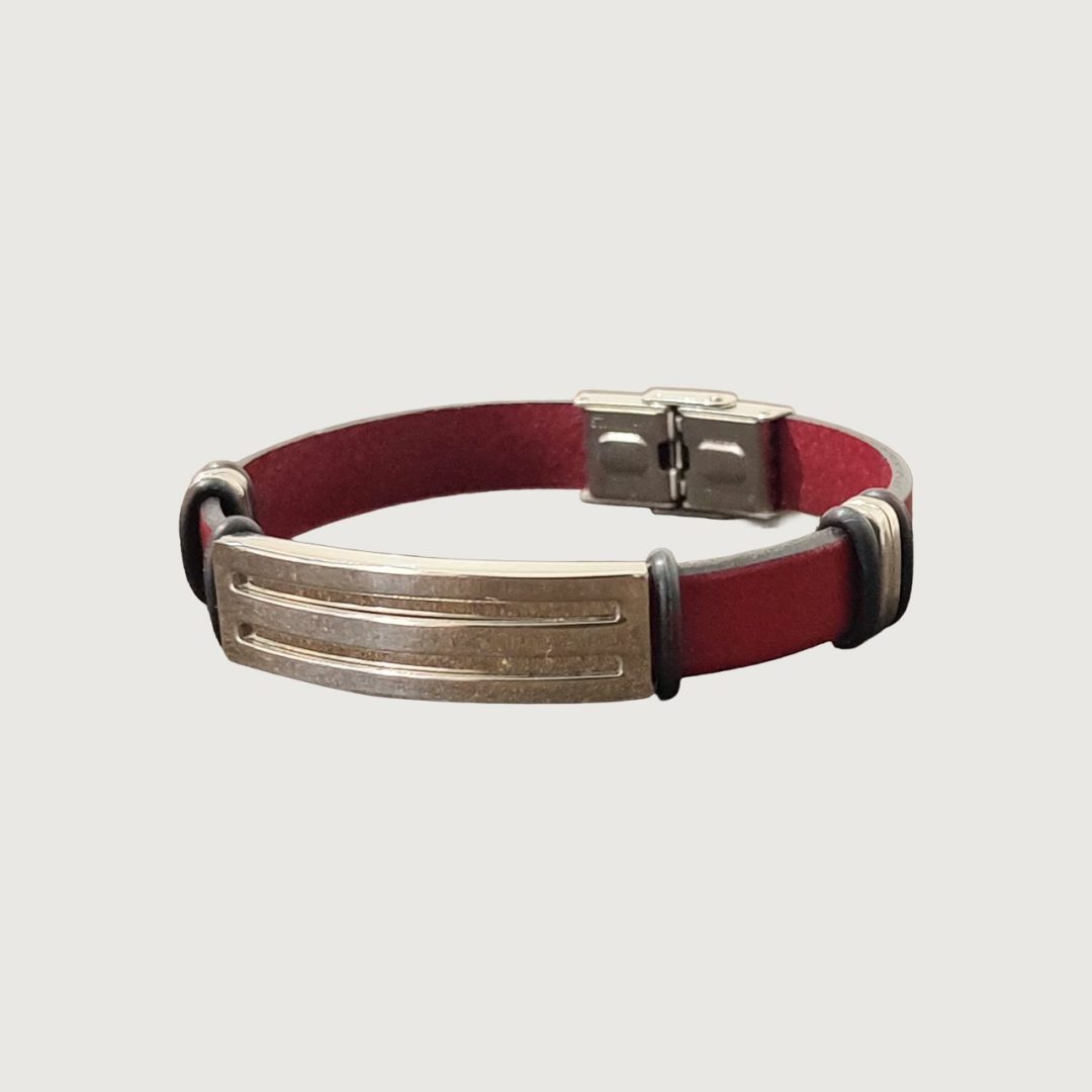 Brățară piele vișinie cu accesorii din inox