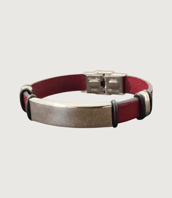 Brățară piele vișinie cu accesorii din inox