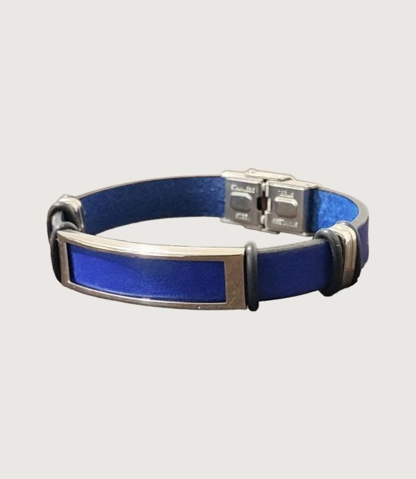 Brățară piele albastră cu accesorii din inox