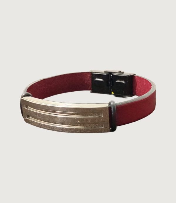Brățară piele vișinie cu accesorii din inox