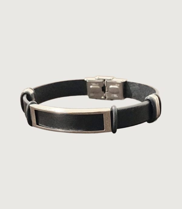 Brățară piele neagră cu accesorii din inox